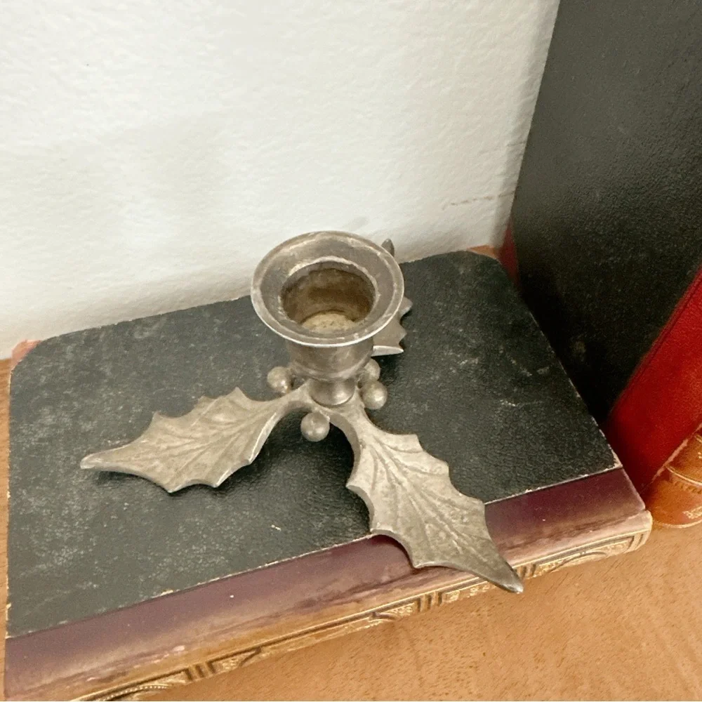 Restoration Hardware Holly Leaf Silver Candle Stick Holder India 2.5